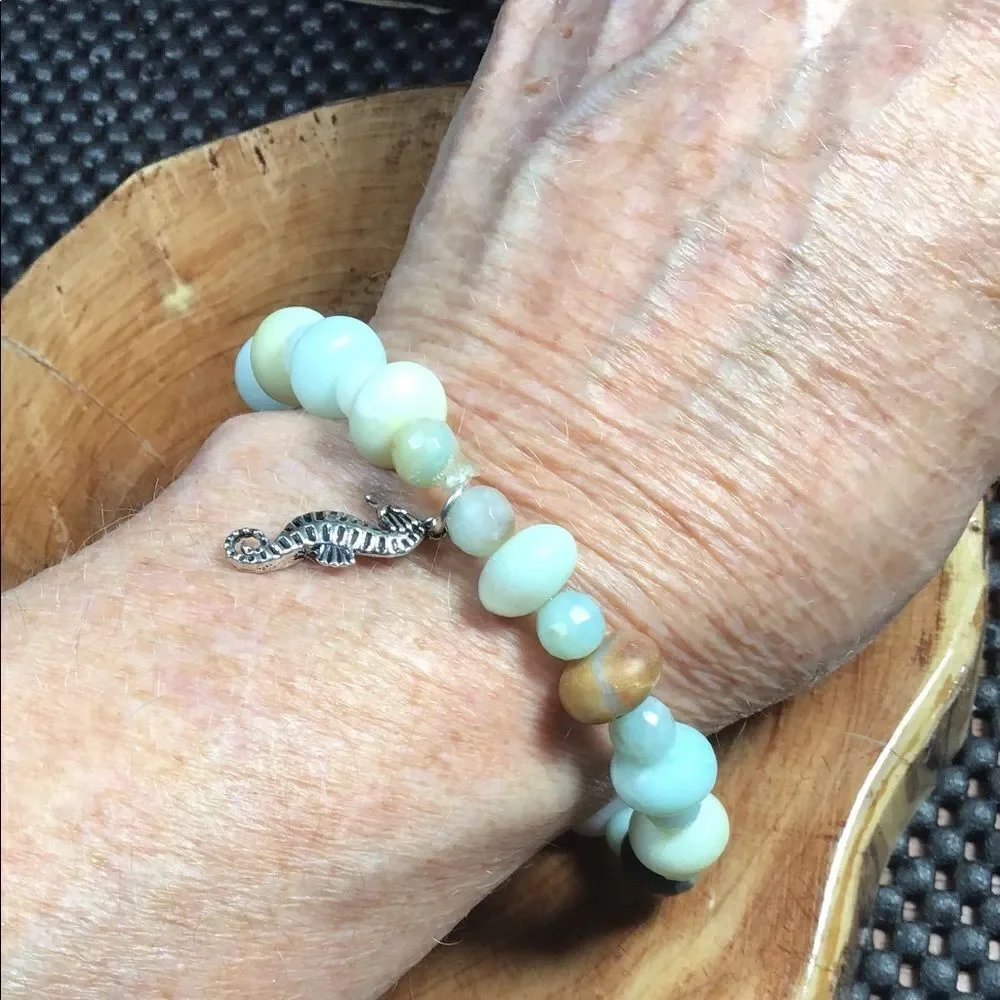 Turquoise Blue Amazonite Stretch Bracelet, NEW